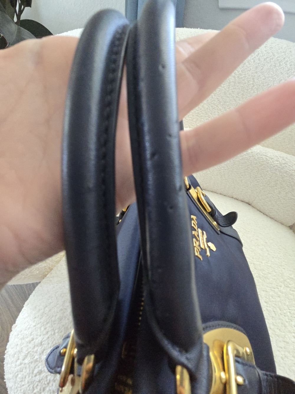 Prada Blue Tessuto Nylon & Soft Calfskin Leather Top Handle Bag - Picture 11 of 17